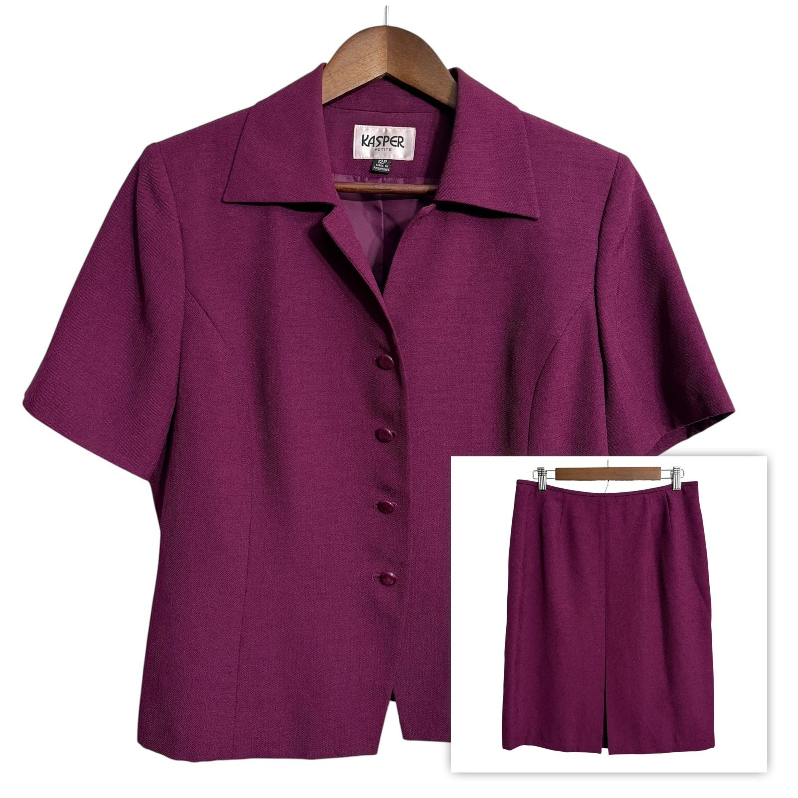 Kasper Blazer Skirt Suit Set Womens 12p Petite Purple Career Office Work 2 Piece